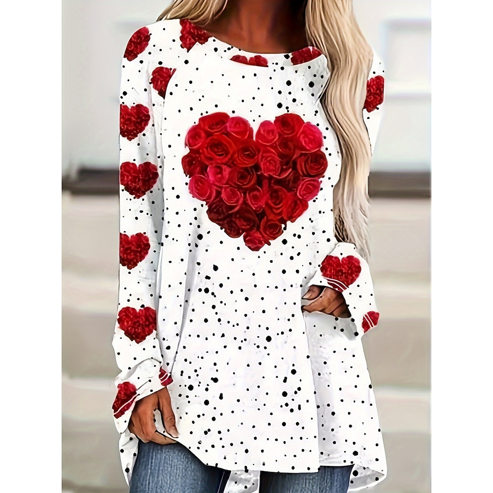 Damen T Shirt Brautkleider schlicht Bedruckt Langarm Lange Oberteile Rundhalsausschnitt Valentinstag Täglich Weiß Herbst Winter Lightinthebox