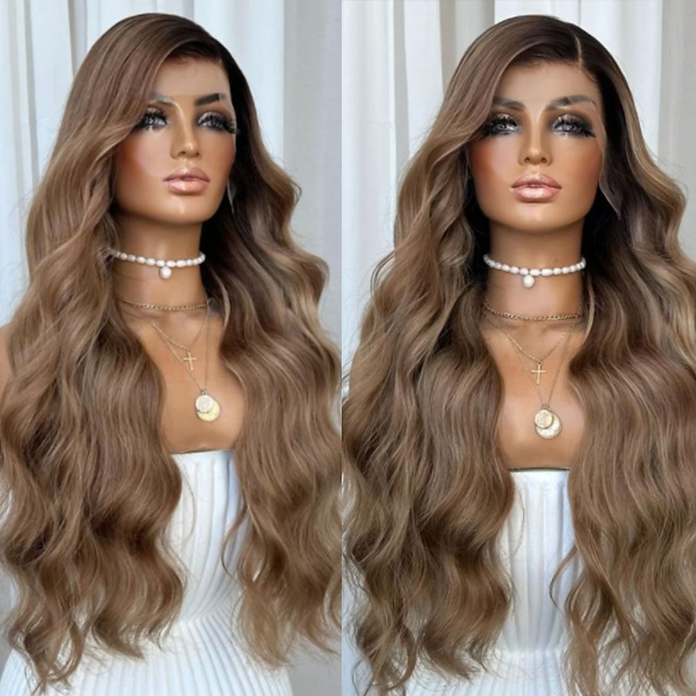 Unverarbeitetes reines Haar 5x5 Verschluss 13x4 Spitzenfront Perücke Freier Teil Peruanisches Haar Wellen Braun Rotbraun Perücke 130% 150% Haardichte Gefärbte Haarspitzen (Ombré Hair) Natürlicher Lightinthebox