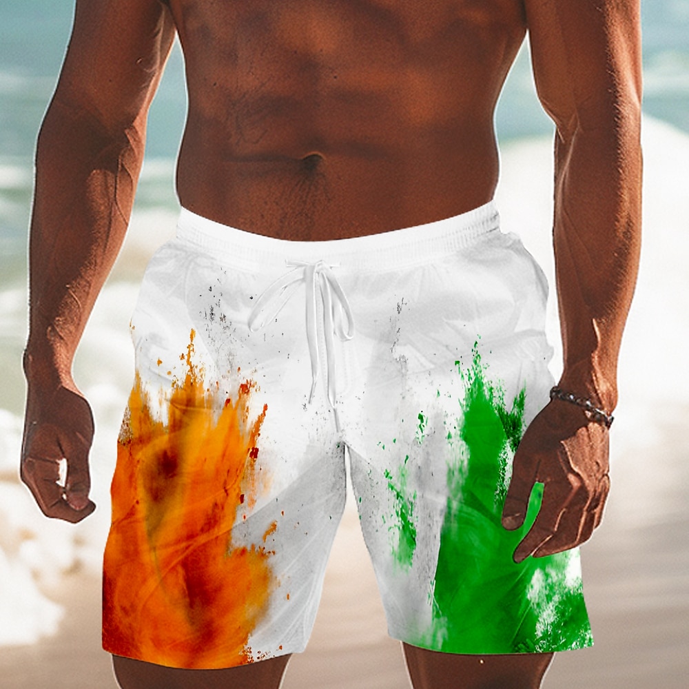 St. Patricks Day Herren Patriotisch Irische Flagge Shorts Kurze Hosen Sommer-Shorts Strandshorts Kurze Hosen Mittlere Taillenlinie Strassenmode Hawaiianisch Casual Täglich Festtage Tasche Kordelzug Lightinthebox