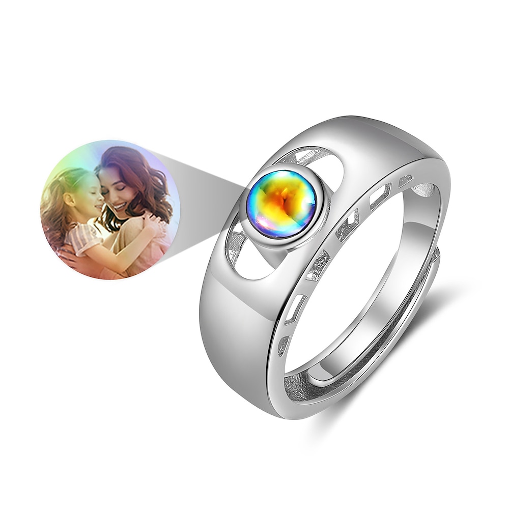 personalisierter Fotoprojektionsring, individuelles Schmuckgeschenk mit langlebigem Kupferband und buntem Projektionsstein, perfektes Valentinstagsgeschenk für Paare Lightinthebox