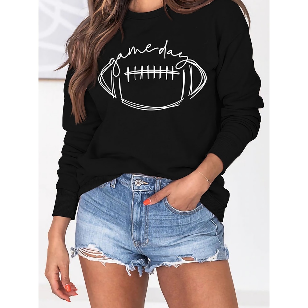 Damen Sweatshirt Pullover Brautkleider schlicht Baumwolle Graphic Strasse Alltagskleidung Rundhalsausschnitt Bedruckt Langarm Schwarz Grün Khaki Herbst Winter Lightinthebox