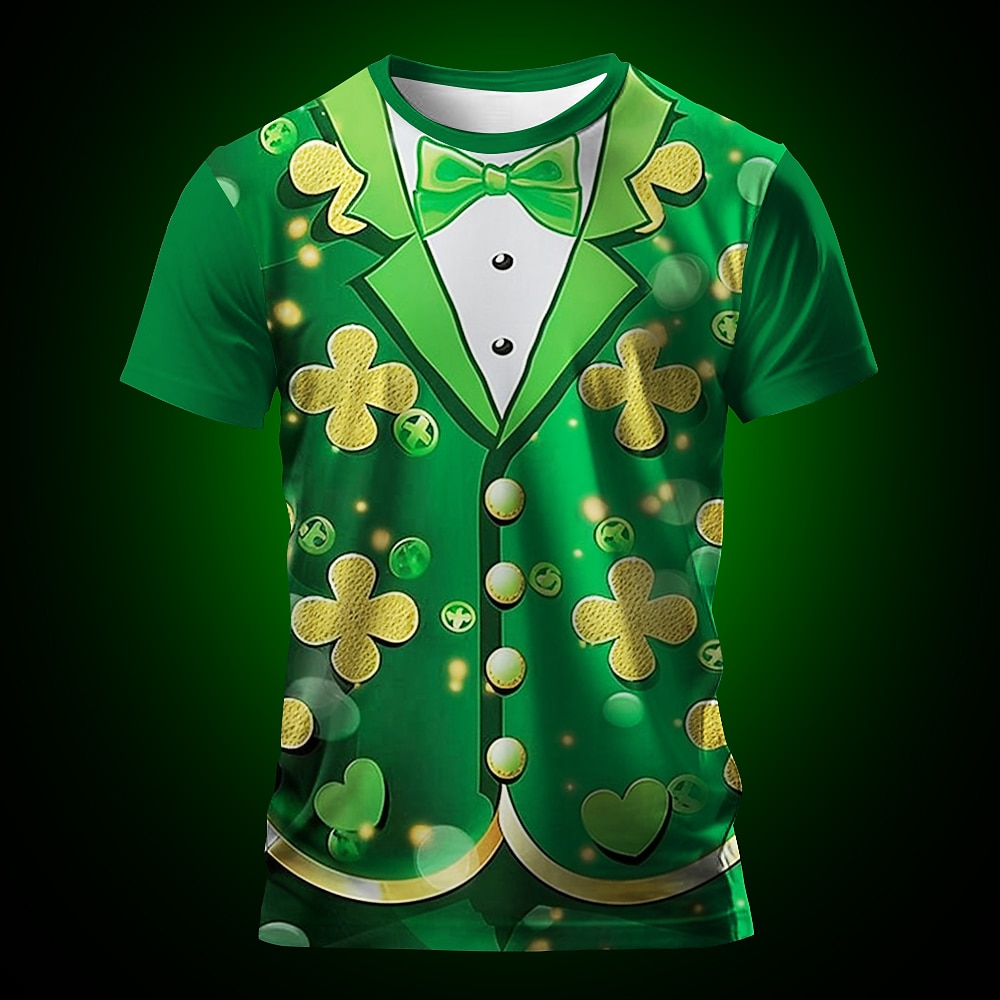 St. Patrick Herren Kleeblatt Kostüm T Shirt Kurzarm T-Shirt 3D-Druck Rundhalsausschnitt Hemd Designer Brautkleider schlicht Party Festtage Klub Grün Sommer Frühling Bekleidung S M L XL XXL XXXL Lightinthebox