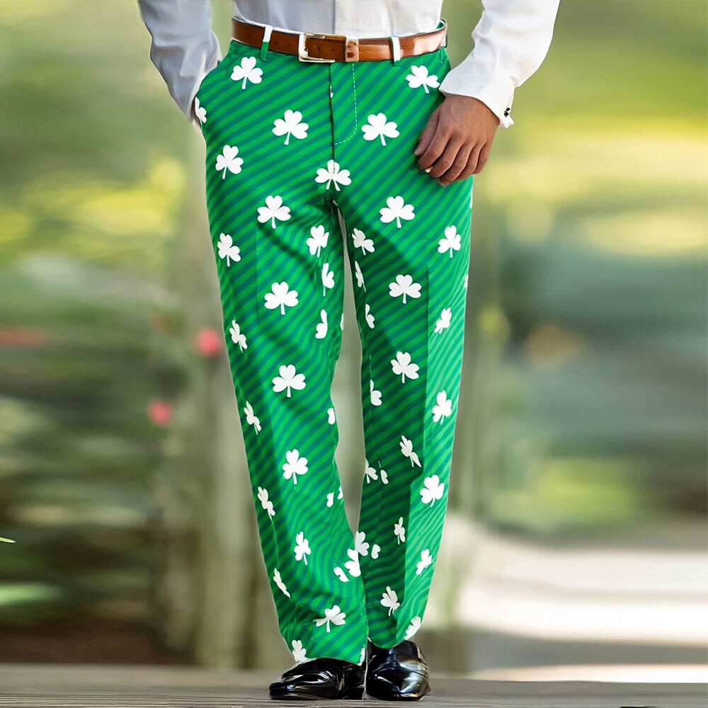 St. Patricks Day Herren Vierblättriges Kleeblatt Anzughosen Hose Hosen Mittlere Taillenlinie Business-Casual Festtage Geschenke zum Vatertag Festival Hose mit geradem Bein Flache Front Sommer Lightinthebox