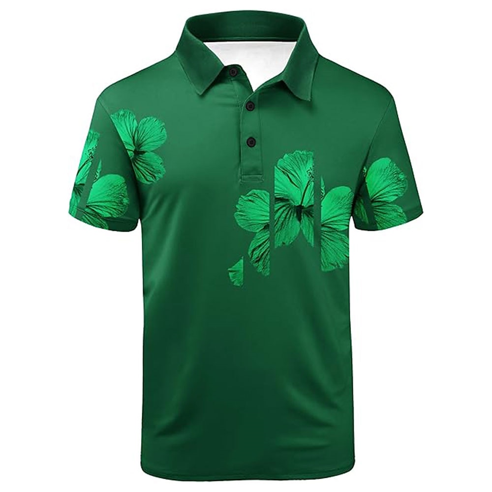 Herren Blumen Pflanzen Polo Kurzarm Polo-Shirts Hemden mit Kragen Brautkleider schlicht Outdoor Festival-Outfit 3D-Druck Grün Lightinthebox