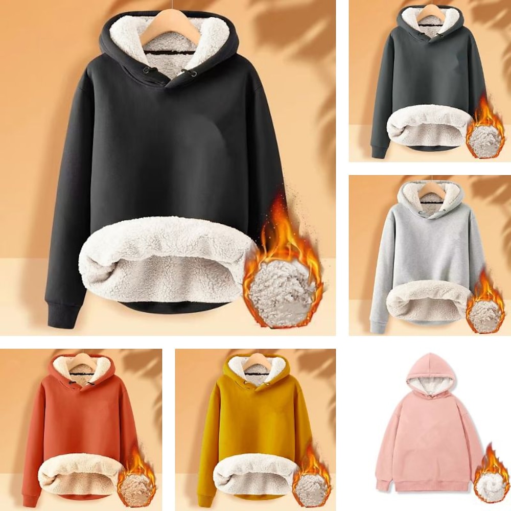 Damen Kapuzenpullover Sweatshirt Pullover warm flauschig Sherpa Fleece Sherpa Fleece gefüttert einfarbig Street Casual Hoodie Langarm schwarz gelb rosa orange grün Herbstamp; Winter Lightinthebox