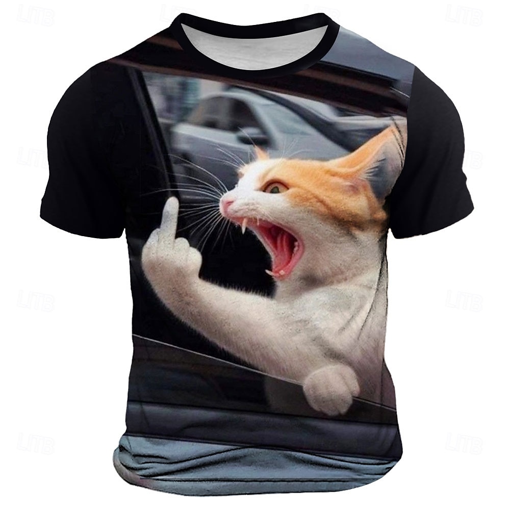 Herren Katze Lustig T Shirt Kurzarm T-Shirt 3D-Druck Rundhalsausschnitt Hemd Modisch Täglich Strasse Täglich Schwarz Blau Grau Sommer Frühling Bekleidung S M L XL XXL XXXL Lightinthebox