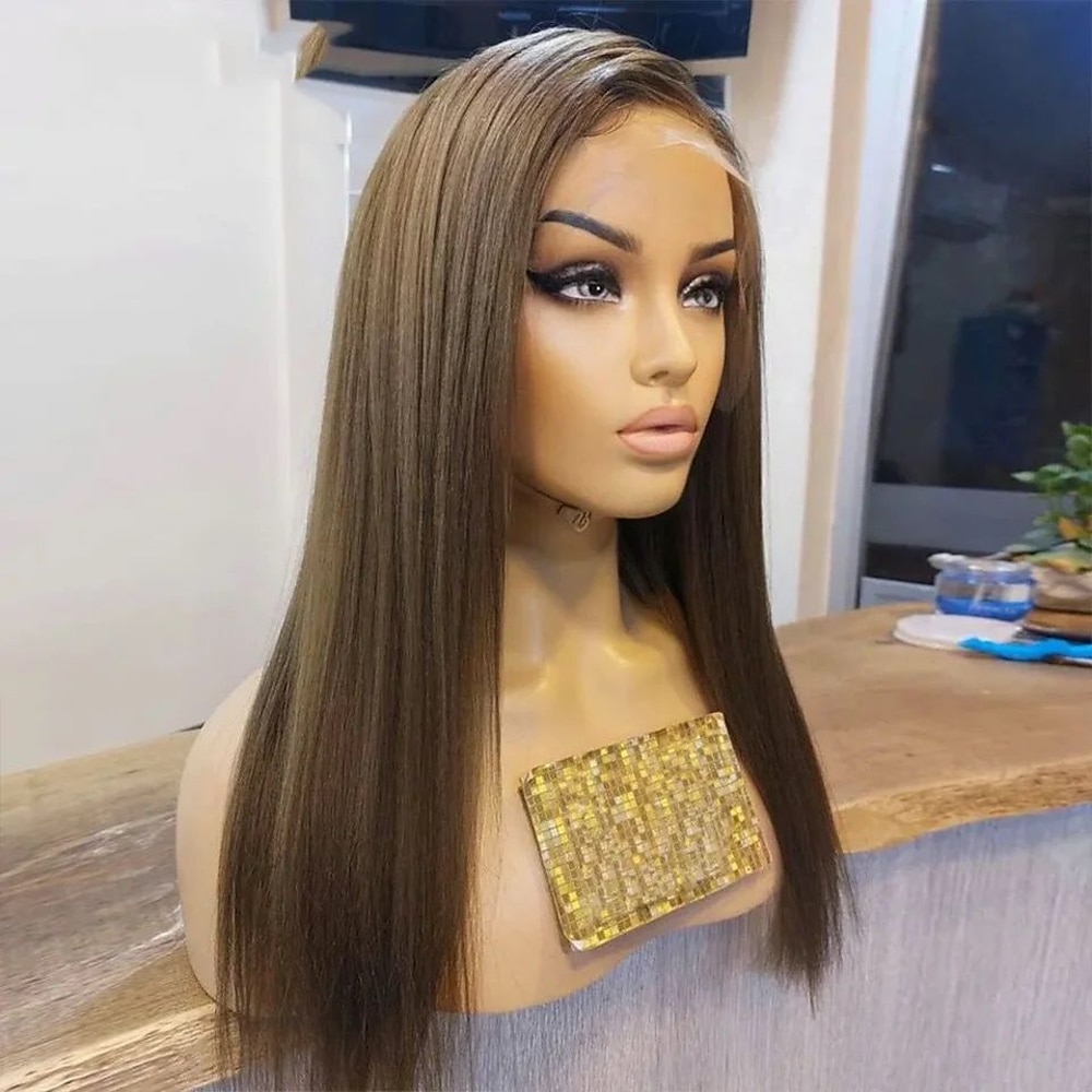 Echthaar 5x5 Verschluss 13x4 Spitzenfront Perücke Freier Teil Brasilianisches Haar Glatt Hellbraun Perücke 130% 150% Haardichte mit Babyhaar 100% Jungfrau Leimlos Vorgerupft Für Damen Lang Echthaar Lightinthebox