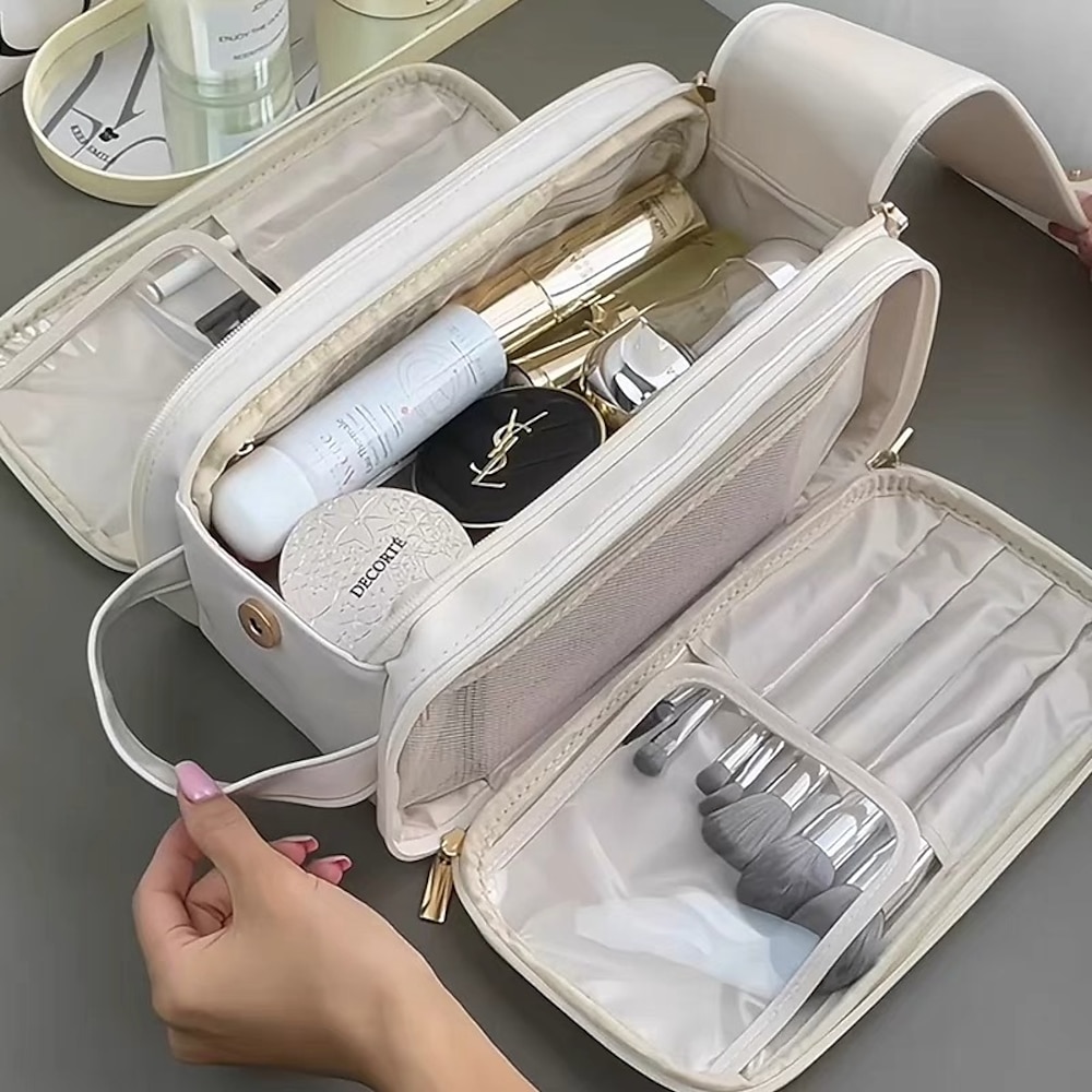 Große Reisekosmetiktasche, multifunktionaler Make-up-Organizer mit Pinselhalter, tragbare Kulturtasche für Frauen Lightinthebox