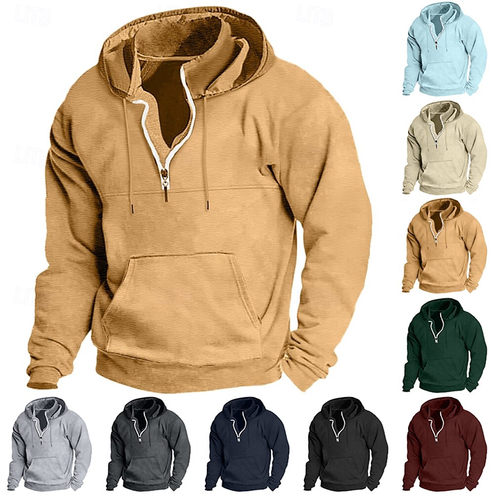 Herren Hoodie Sweatshirt Kapuze Hoodie mit Viertelreißverschluss Taktischer Kapuzenpullover Taktisch Schwarz Wein Marineblau Dunkelgrün Kamel Mit Kapuze Glatt Sport Natur Täglich Festtage Lightinthebox