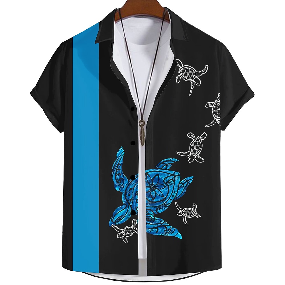 Herren Schildkröte Lässiges Hemd Hawaiihemd Sommerhemd Aloha-Shirt Kurzarm Hawaiianisch Resort Urlaub Normal Casual Sommer Frühling Umlegekragen Knopf hoch Gelb Blau Grün Grau Lightinthebox