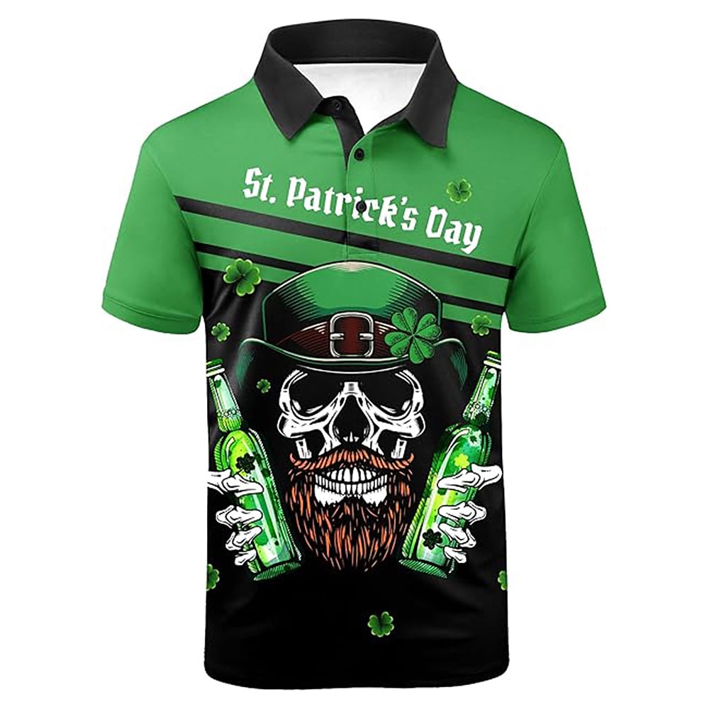 St. Patrick Herren Vierblättriges Kleeblatt Bier Golfhemd Kurzarm Polo-Shirts Hemden mit Kragen Dunkel Strasse Outdoorbekleidung Bier Festival Festival-Outfit 3D-Druck Grün Lightinthebox