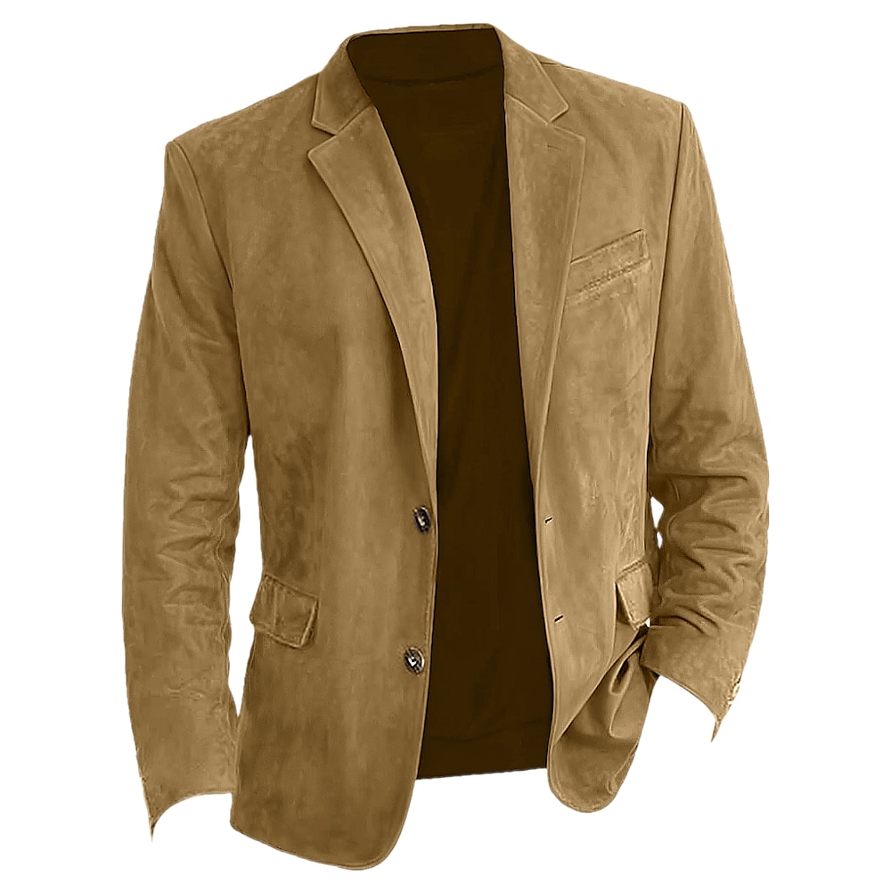 Herren Blazer aus Wildlederimitat Jacke aus Wildlederimitat Business-Kleidung Firmenfeier Modisch Brautkleider schlicht Herbst Winter Kunst-Veloursleder Glatt Knopf Tasche Komfortabel Einreihiger Lightinthebox