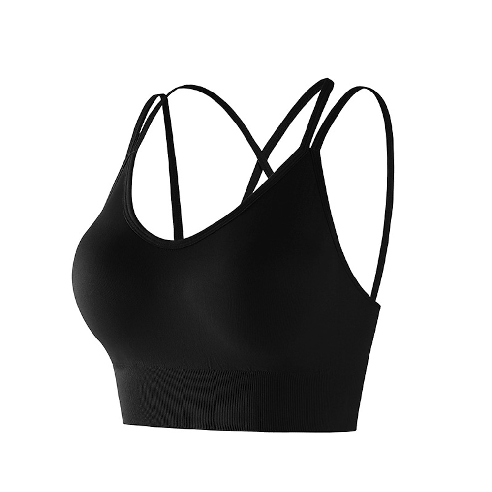 Damen Gurt Yoga Top Gepolstertes Tank-Top BH-Oberteil Winter mit am Rücken überkreuzten Trägern Herausnehmbares Polster Feste Farbe Schwarz Weiß Spandex Yoga Fitness Fitnesstraining BH-Oberteil Sport Lightinthebox