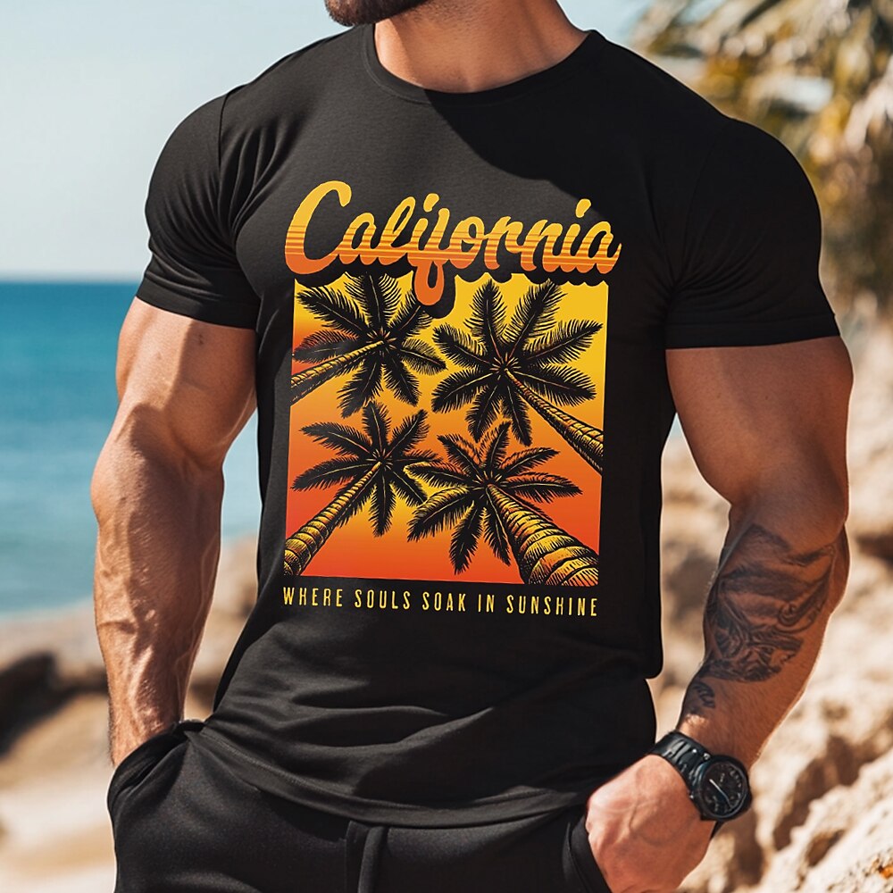 Herren Kokosnussbaum Tropisch Lustiger Hawaiianer T Shirt T-Shirt 100% Baumwolle Kurzarm Grafik Hemd Schwarz Bequemes T-Shirt Urlaub Strasse Modedesigner-Kleidung Lightinthebox