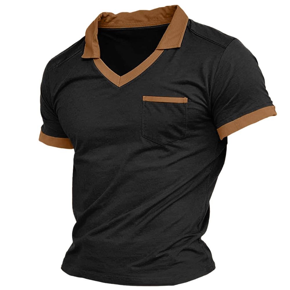 Herren Henley Shirt T-Shirt Patchwork V Ausschnitt Urlaub Strasse Kurze Ärmel Vordertasche gefälschtes zweiteiliges Bekleidung Modisch Designer Basic Lightinthebox