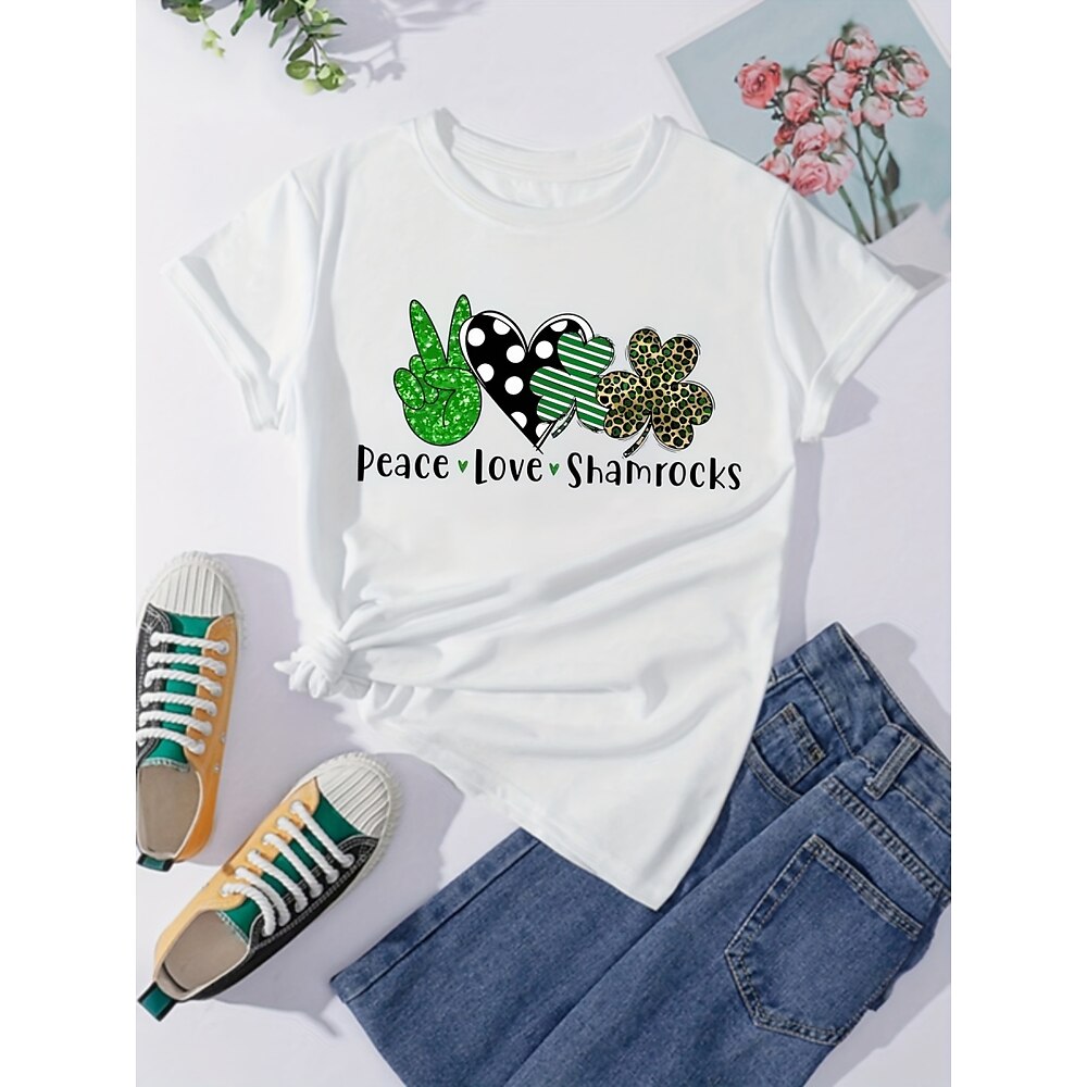 Damen St. Patrick's Day 100% Baumwolle T-Shirt Alltag Casual Kurzarm weiß Sommer Lightinthebox