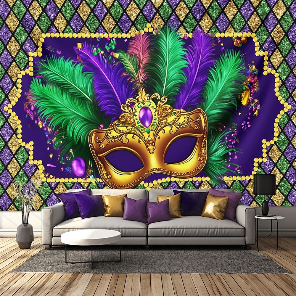 Karneval Mardi Gras Wandteppich Party Maske Wand Kunst große Wandteppich Wandbild Dekor Fotografie Hintergrund Decke Vorhang Haus Schlafzimmer Wohnzimmer Dekoration Lightinthebox