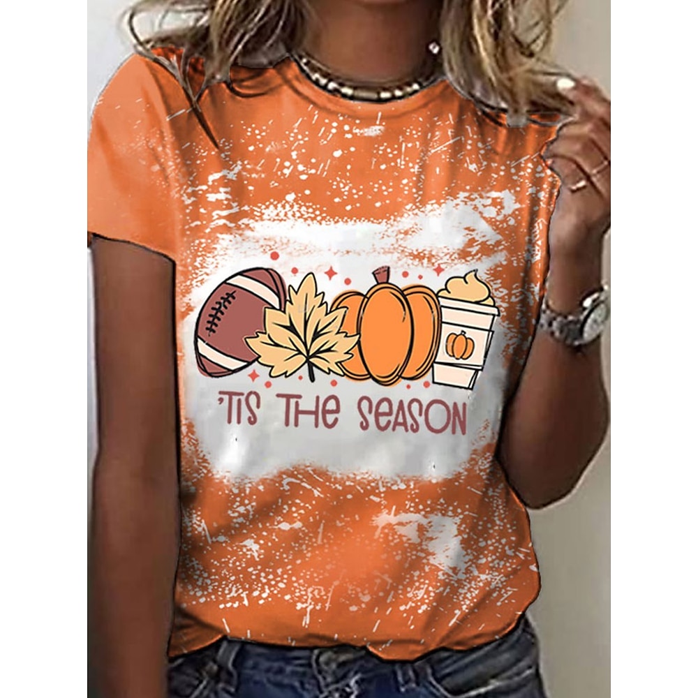 Damen T Shirt Brautkleider schlicht Graphic Normale Oberteile Kurzarm Rundhalsausschnitt Bedruckt Regular Fit Täglich Orange Sommer Lightinthebox