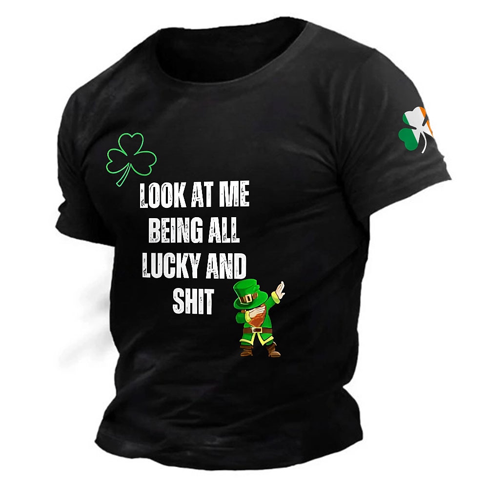 St. Patricks Day Herren Vierblättriges Kleeblatt Lustig Brief drucken T Shirt T-Shirt 100% Baumwolle Kurzarm Grafik Hemd Schwarz Bequemes T-Shirt Urlaub Strasse Modedesigner-Kleidung Lightinthebox