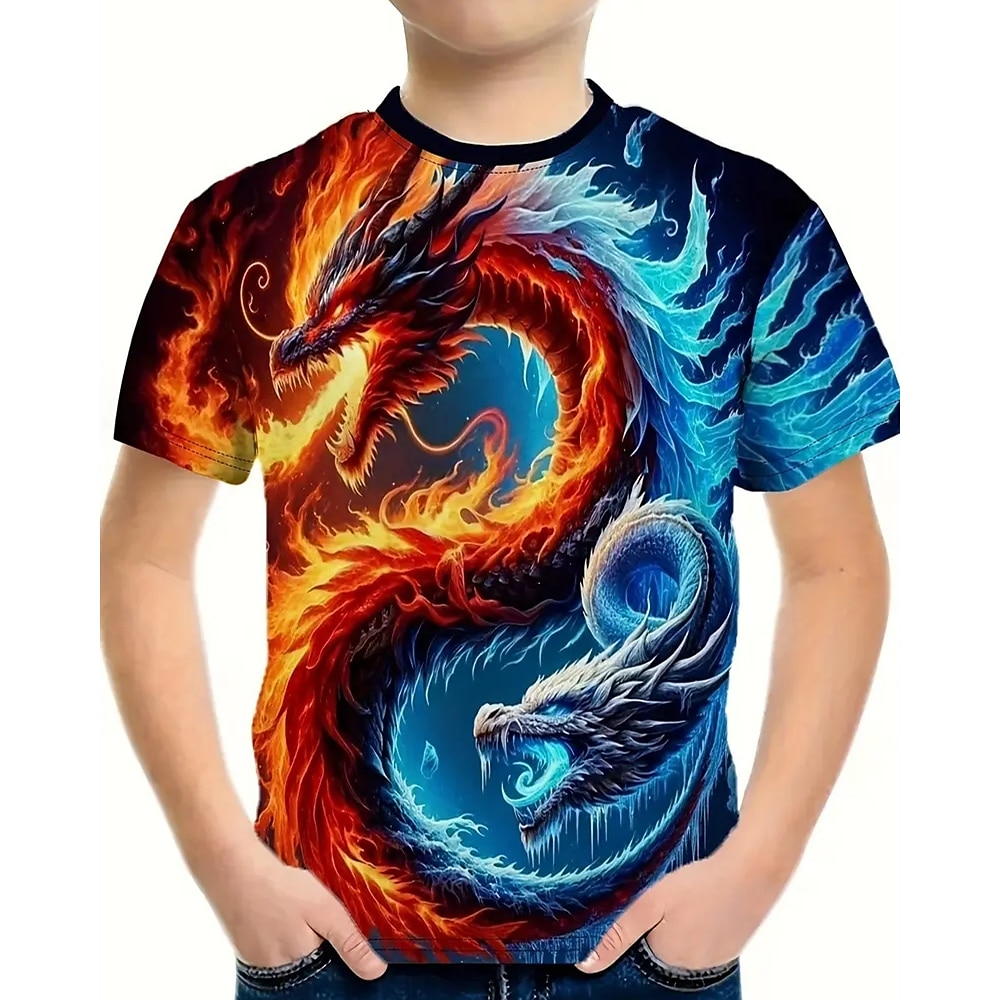 Jungen 3D Graphic Drache T-Shirt Kurzarm Sommer Frühling Modisch Basic kinderkleidung 4-12 Jahre Rundhalsausschnitt Outdoor Casual Täglich Regular Fit Lightinthebox