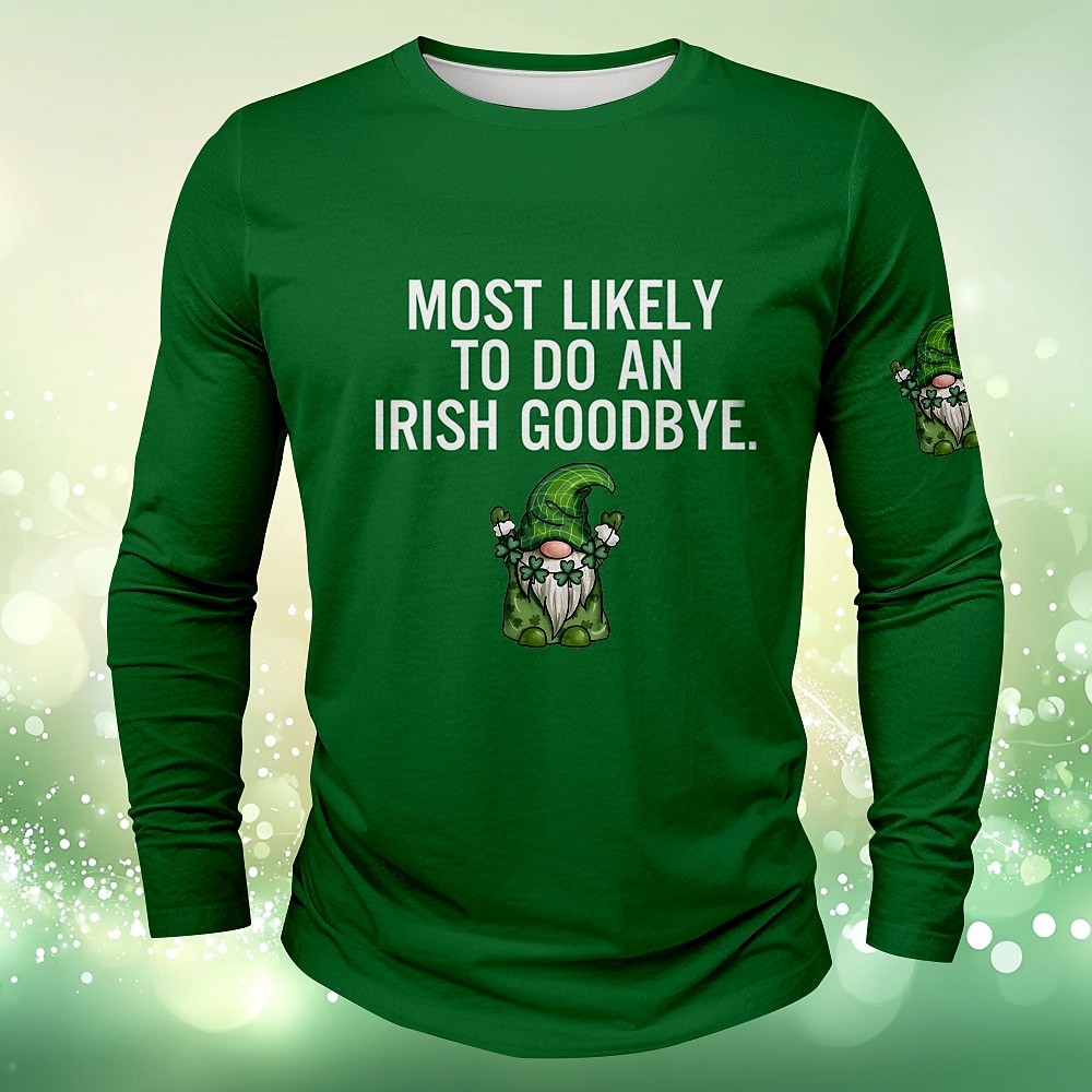 St. Patrick Herren Lustiger Slang T Shirt Langarm T-Shirt 3D-Druck Rundhalsausschnitt Hemd Täglich St.Patrick's Day Casual Grün Sommer Frühling Herbst Bekleidung S M L XL XXL XXXL Lightinthebox