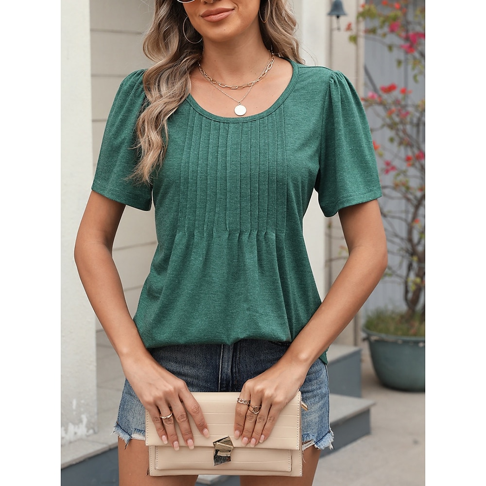 Damen T Shirt Modisch Modern Brautkleider schlicht Glatt Normale Oberteile Kurzarm Rundhalsausschnitt Regular Fit Täglich Wochenende Weiß Rosa Grün Sommer Lightinthebox