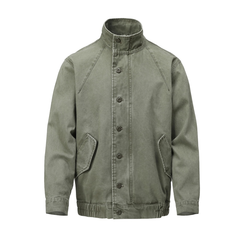 Herren Arbeitsjacke aus 100 % Baumwolle, Outdoor, Straßenjacke, Knöpfe, Tasche, Frühling, Herbst, Winter, einfarbig, Vintage, neutral, Stehkragen, normale grüne Jacke Lightinthebox