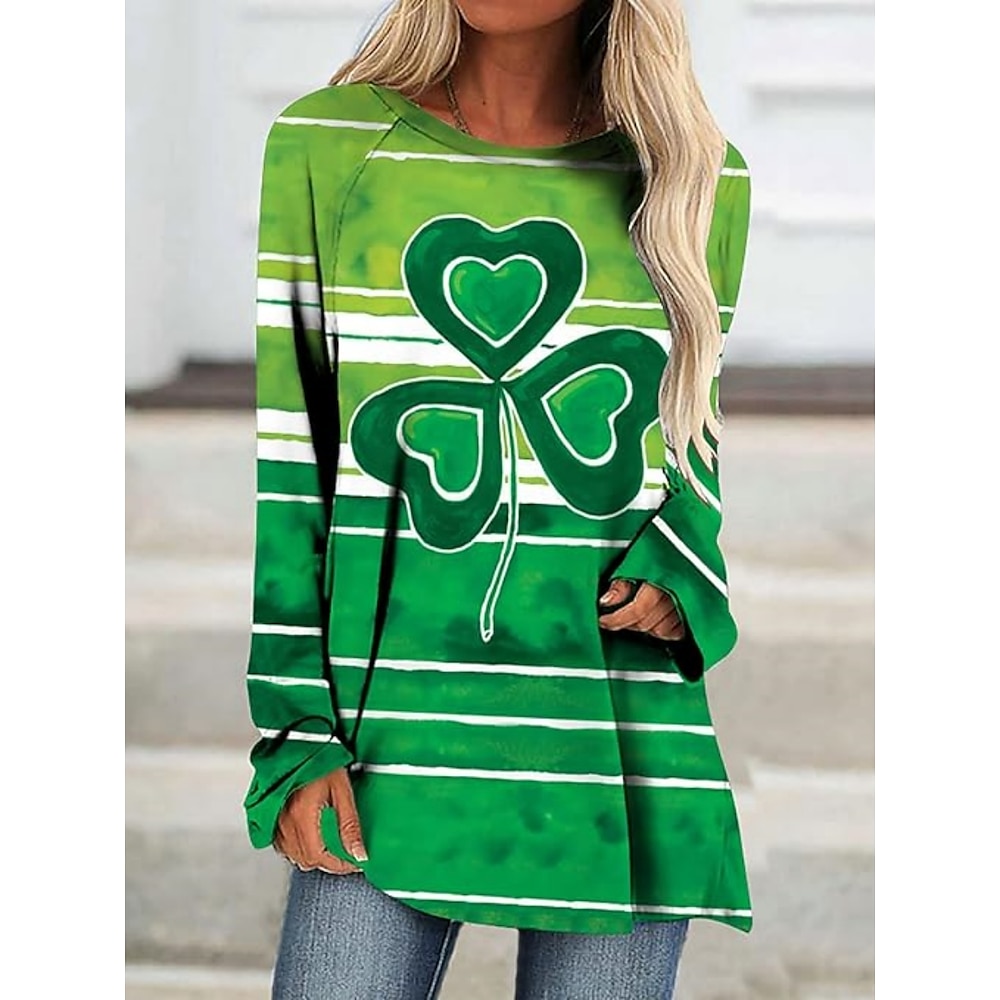 Damen St. Patrick's Day T-Shirt Alltag Casual Langarm Grün Herbst Winter Lightinthebox