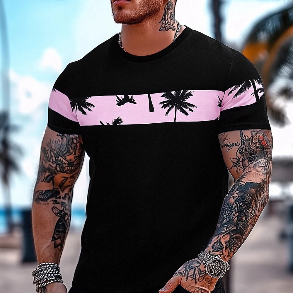 Herren Tropisch Kokusnuss-Palme T Shirt Kurzarm T-Shirt 3D-Druck Rundhalsausschnitt Hemd Tropisch Hawaiianisch Urlaub Strasse Täglich Schwarz Sommer Frühling Bekleidung S M L XL XXL XXXL Lightinthebox