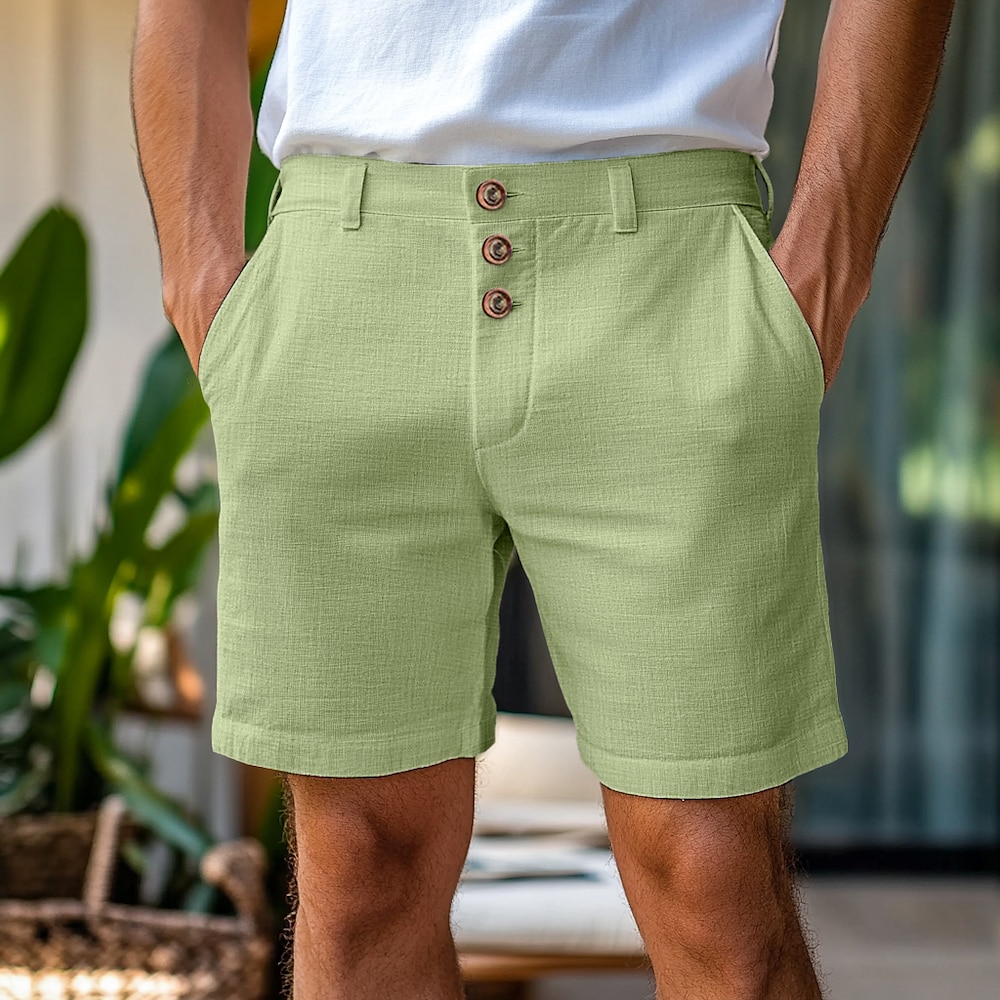 Herren Shorts Kurze Hosen Leinenshorts Kurze Hosen Sommer-Shorts Knopf Tasche Gerade geschnitten Glatt Komfort Atmungsaktiv Kurz Heim Einfach Klassicher Stil Schwarz Weiß Lightinthebox