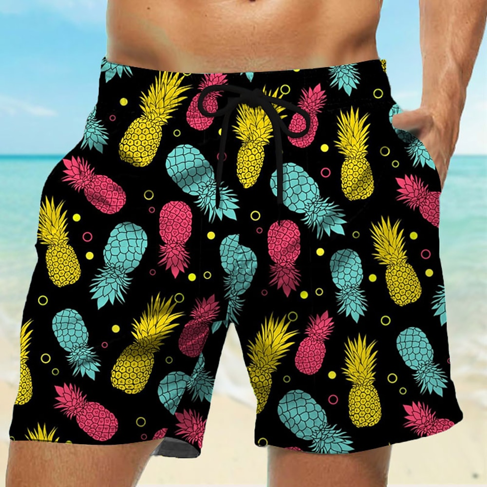 Herren Frucht Ananas Shorts Kurze Hosen Sommer-Shorts Strandshorts Kurze Hosen Mittlere Taillenlinie Strassenmode Hawaiianisch Casual Täglich Festtage Tasche Kordelzug Elastische Taille Designer Lightinthebox