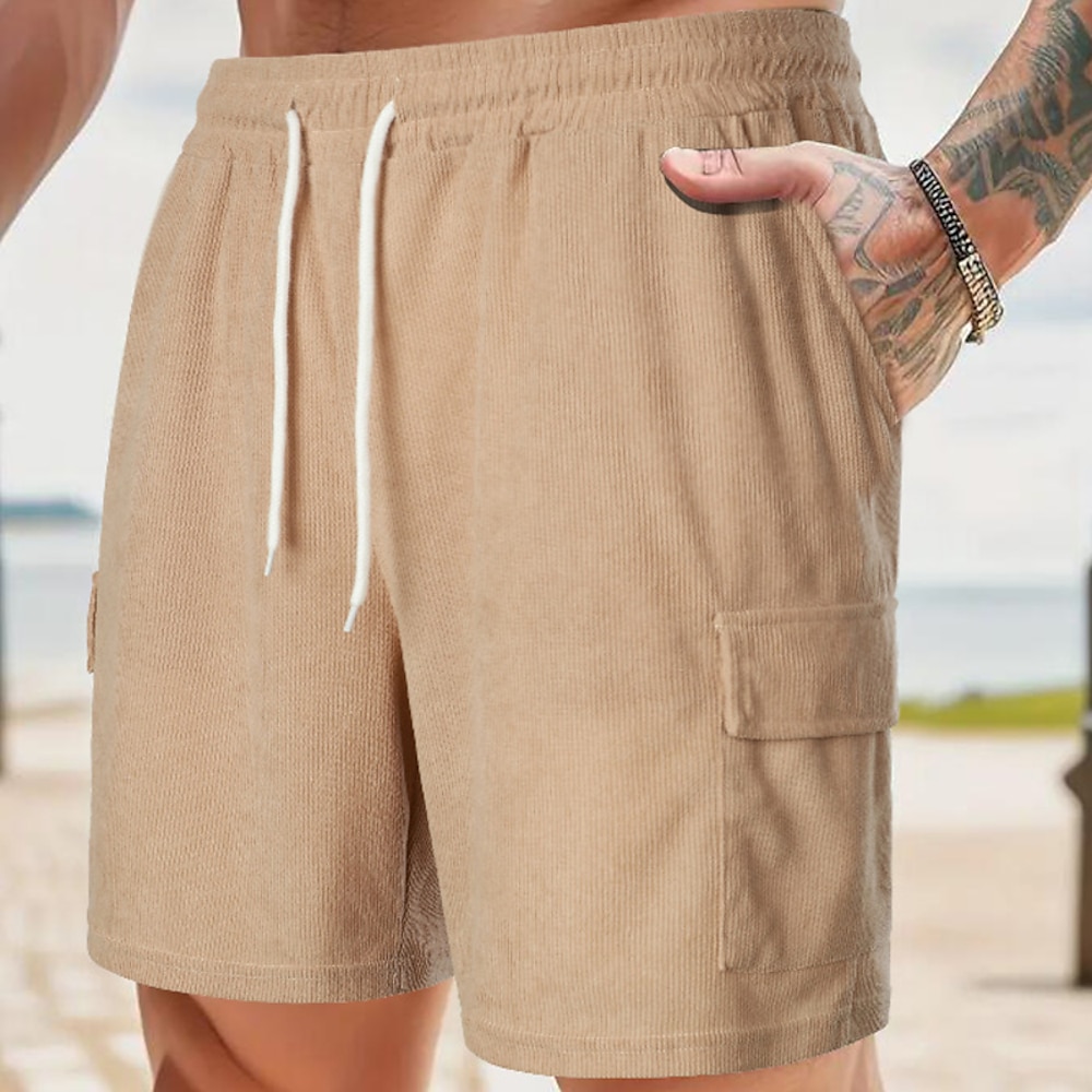 Herren Cargo Shorts Kurze Hosen Lässige Shorts Cordshorts Kordelzug Elastische Taille Multi Pocket Glatt Komfort Weich In voller Länge Outdoor Täglich Festtage Sport Modisch Schwarz Armeegrün Lightinthebox