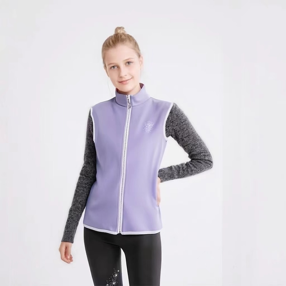 Fleecejacke fürs Eiskunstlaufen Eiskunstlauf-Jackett und -Hose Damen Mädchen Eislaufen Weste / Fahrradweste Jacke Shirt Schwarz Violett Patchwork Spandex elastisch Ausbildung Praxis Professionell Lightinthebox