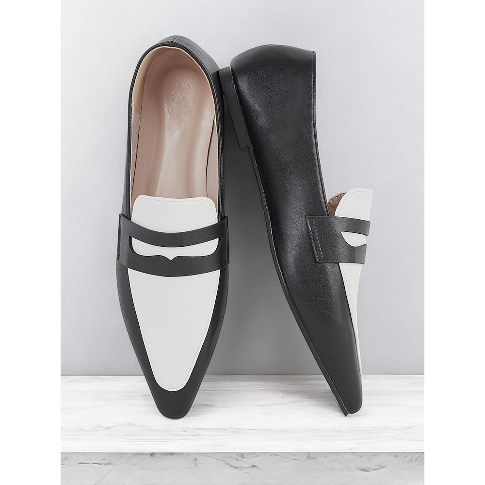 Damen Halbschuhe Klassische Loafer B¨¹ro Arbeit Kontrastfarbe Flacher Absatz Spitze Zehe Geschäftlich Minimalismus Kunstleder Halbschuhe Schwarz / weiss Lightinthebox