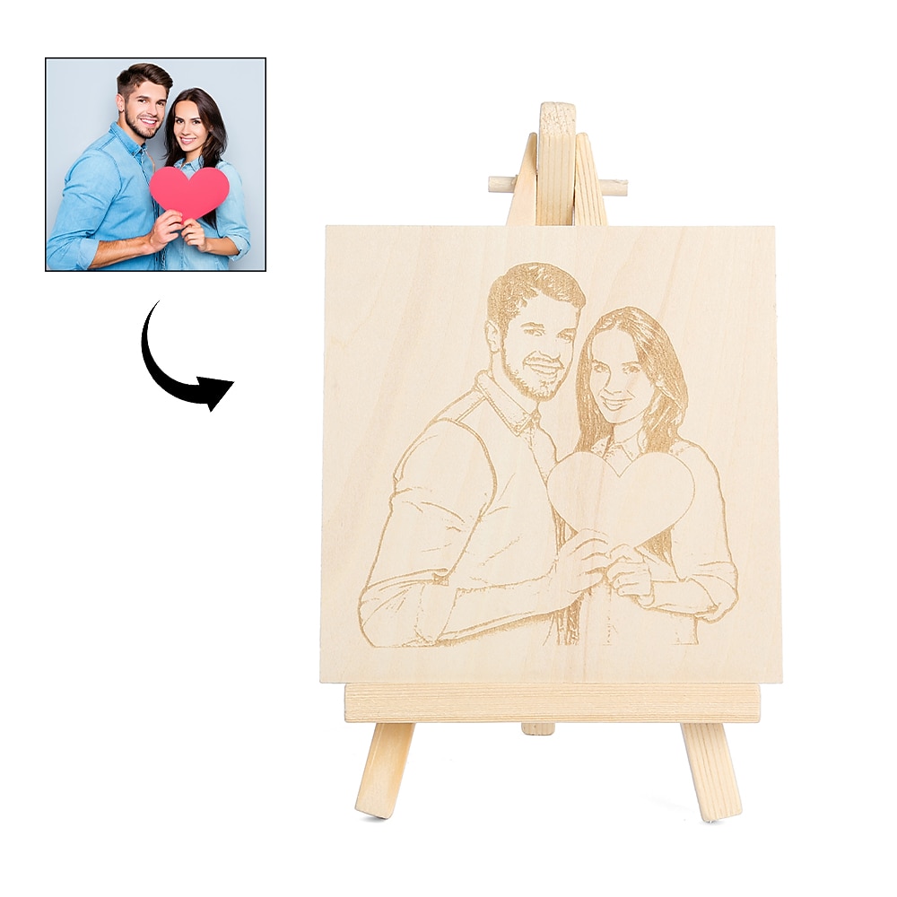 personalisiertes Foto-Staffelei-Dekor aus Holz, individueller Bilderrahmenständer, Valentinstags-Hochzeitsgeschenk, Jahrestag, Geburtstag, Verabredungsabend, Halloween, Weihnachten, Neujahrsdekoration, Geschenk für Paare Lightinthebox