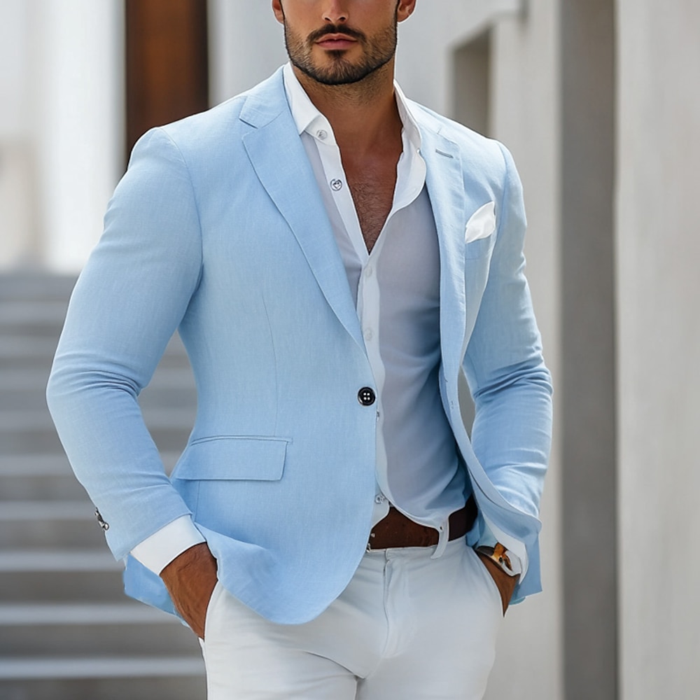 Herren Blazer-Jacke Hochzeit Casual Modisch Brautkleider schlicht Ganzjährig Polyester Einfarbig Grundlegend Einreiher - 1 Knopf Blazer Blau Grau Lightinthebox