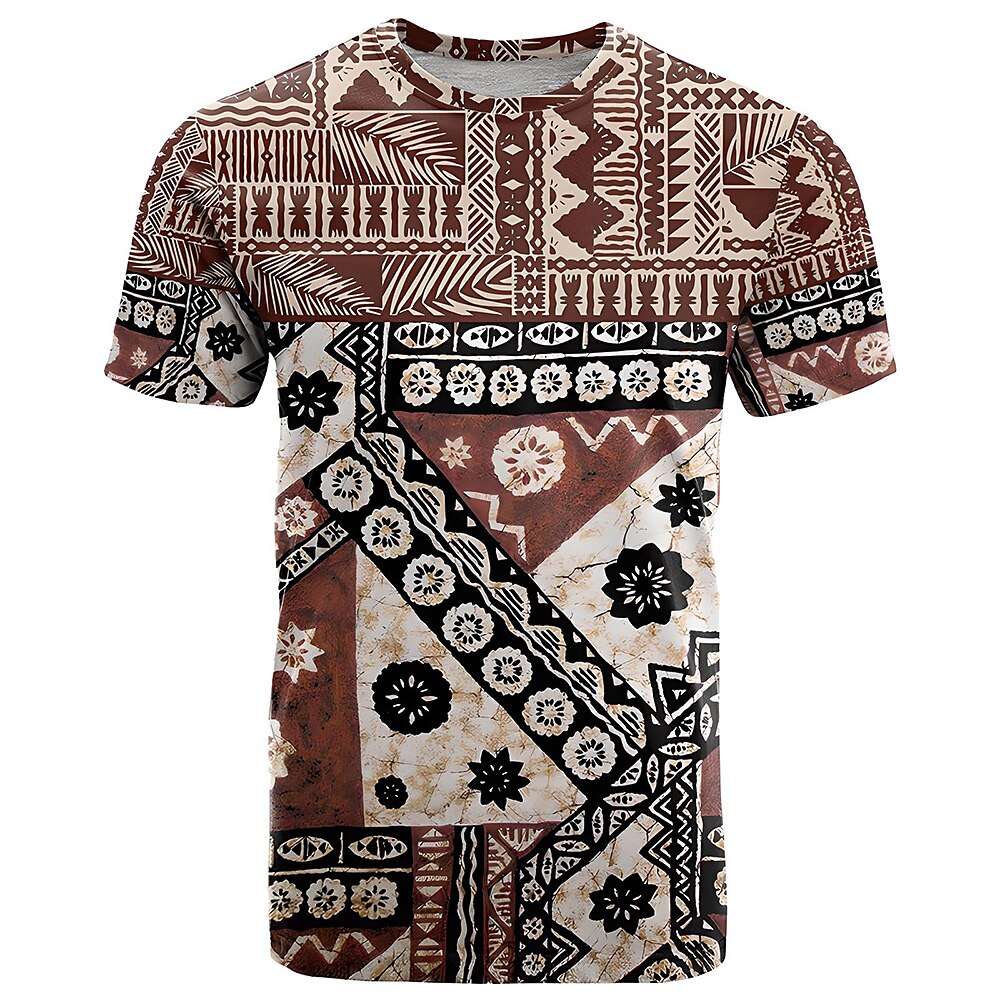 Herren Paisley-Muster aztekisch T Shirt Kurzarm T-Shirt 3D-Druck Rundhalsausschnitt Hemd Modisch Ethnisch Strasse Täglich Braun Sommer Frühling Bekleidung S M L XL XXL XXXL Lightinthebox