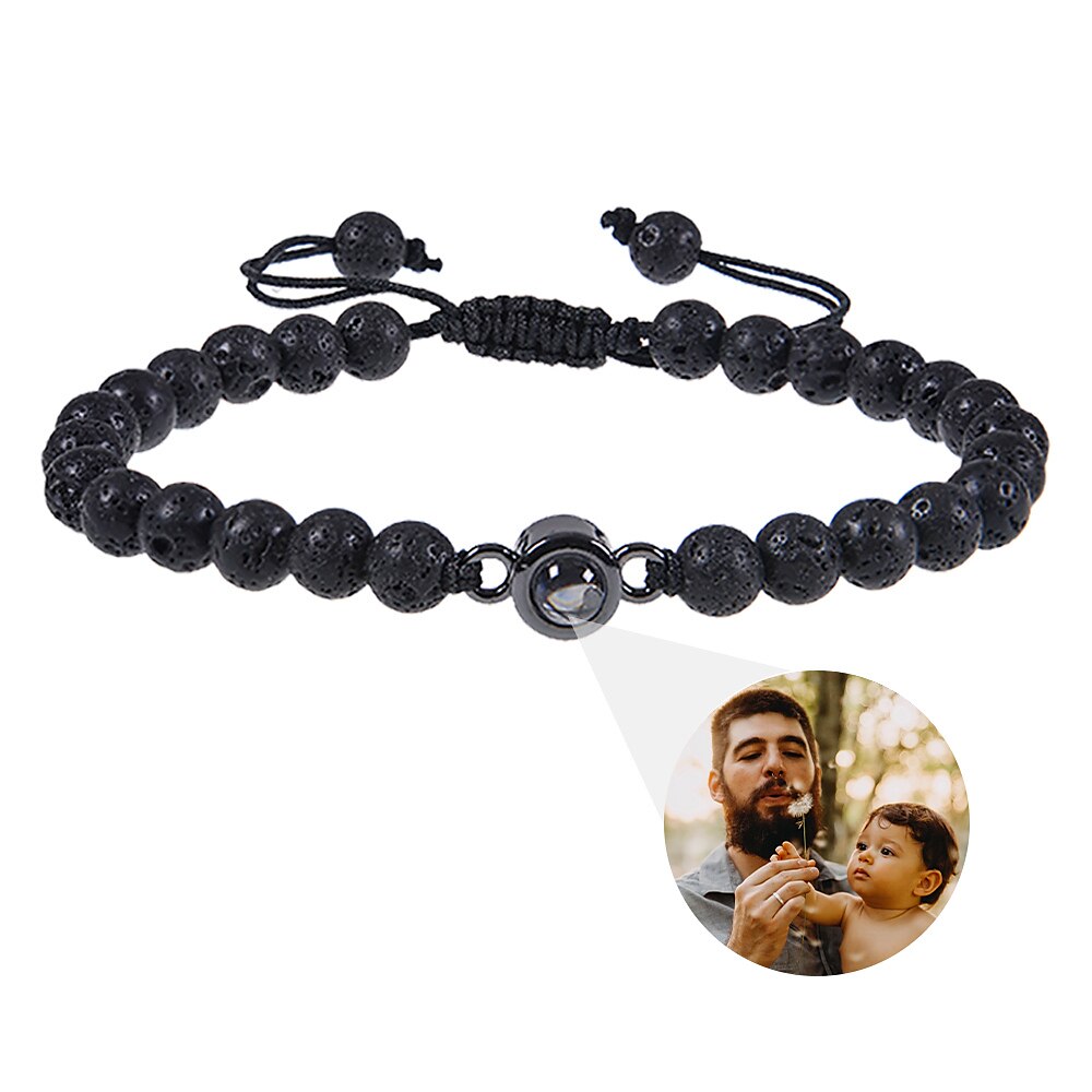 Personalisierter Projektionsarmband benutzerdefinierte Hochzeitsgeschenke für Paare Foto Geschenke für Männer - Tigerauge Stein schwarzes Armband Geschenk für Ehemann oder Freund am Hochzeitstag oder Lightinthebox