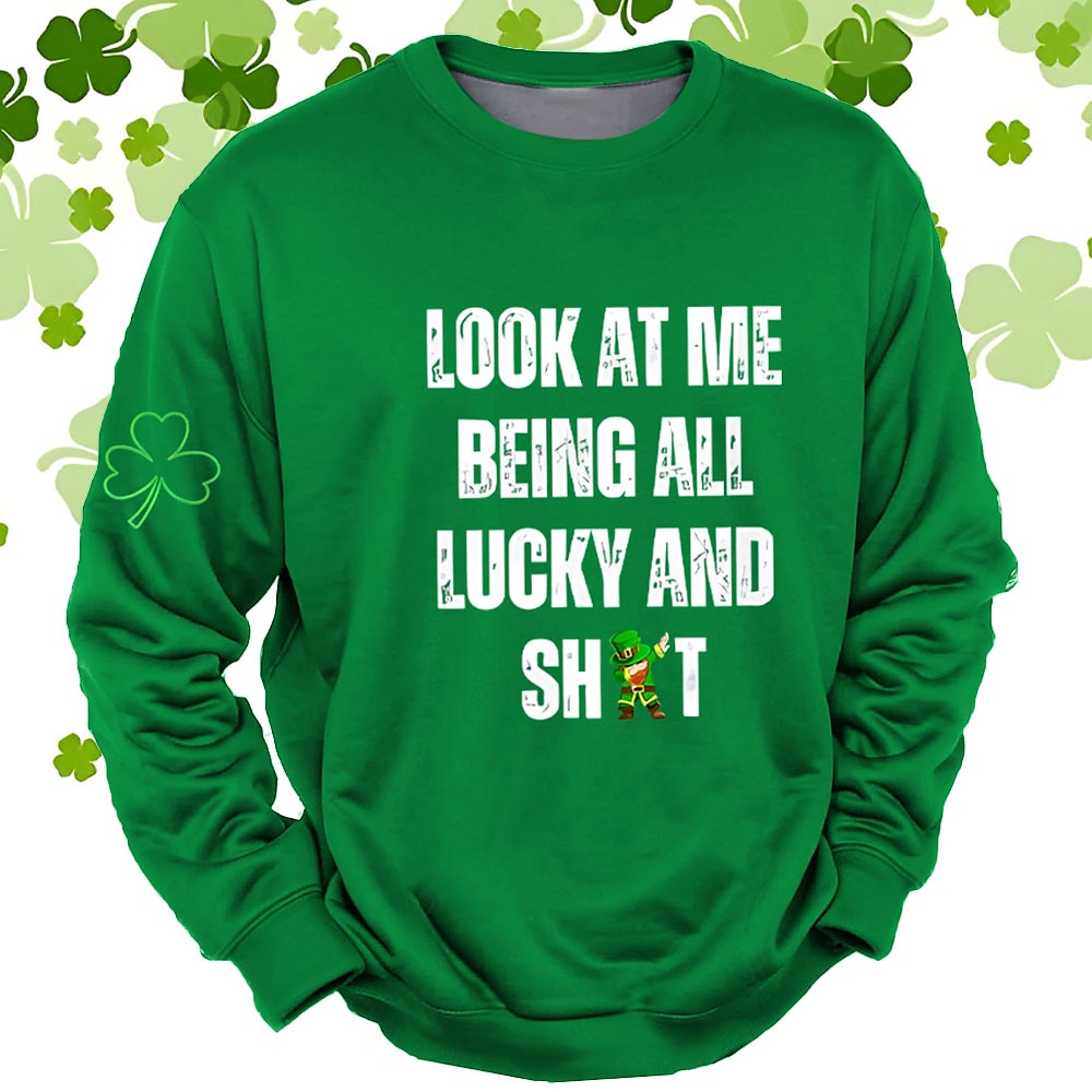 St. Patricks Day Herren Buchstabe Pullover Sweatshirt Pullover Langarm Sweatshirt mit Kapuze Rundhalsausschnitt Lustig Print Urlaub St.Patrick's Day Schwarz Grün Rundhalsausschnitt Frühling Herbst Lightinthebox