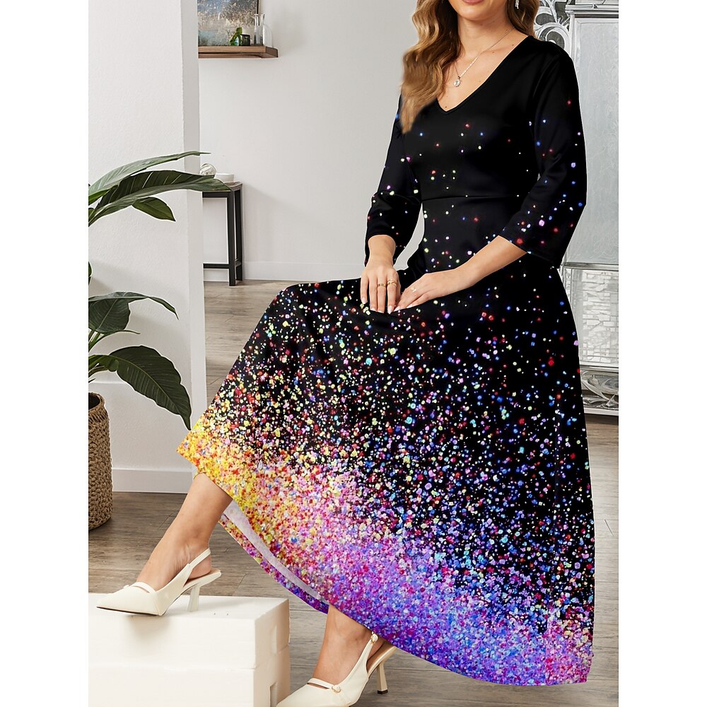 Damen Casual kleid A Linie Kleid Brautkleider schlicht Farbverlauf Midikleid 3/4 Ärmel V Ausschnitt Bedruckt Regular Fit Täglich Purpur Sommer Frühling Herbst Lightinthebox