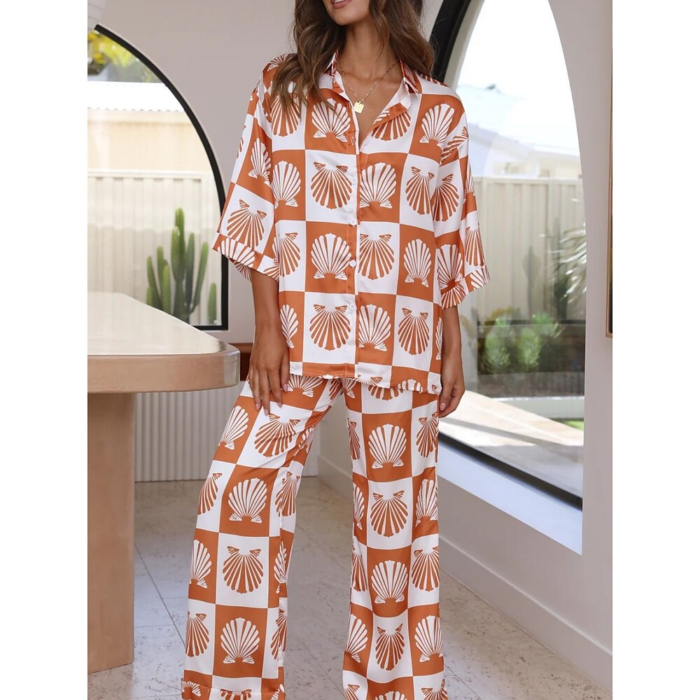 Damen Hemd Modisch Strassenmode Täglich Blumen 3/4 Ärmel Hemdkragen Bedruckt Regular Fit Casual Täglich Schwarz Blau Orange Frühling Herbst Lightinthebox