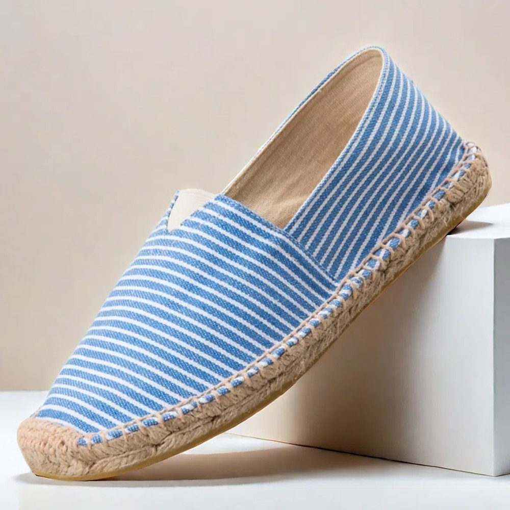 Herren-Espadrilles aus blau-weiß gestreiftem Canvas mit Juteseilsohle - bequeme Sommerschuhe Lightinthebox