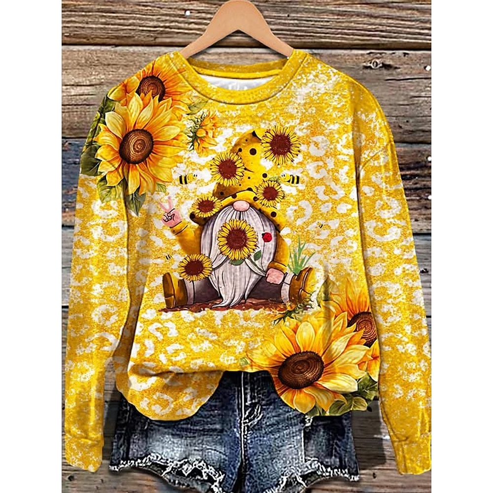 Damen Brautkleider schlicht Blumen Normale Oberteile Langarm Kapuzenpullover Bedruckt Regular Fit Gelb Herbst Winter Lightinthebox