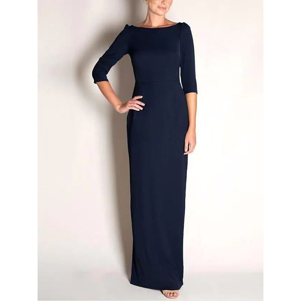 Eng anliegend Brautmutterkleid Elegant Vintage Minimalistisch Schmuck Boden-Länge Polyester Stretchstoff Leinen Baumwoll Mischung Halbe Ärmel mit Drapiert Einheitliche Farbe 2024 Lightinthebox