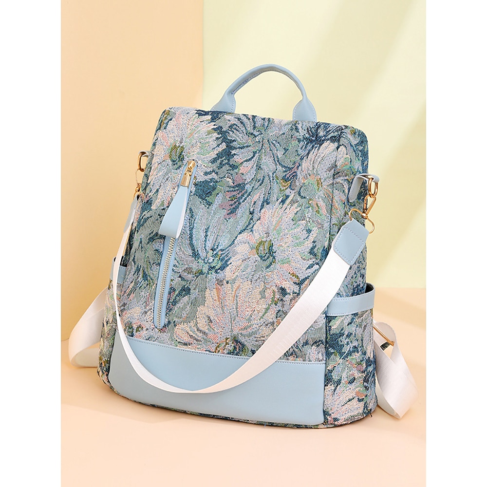 Damen Rucksack Schultasche Rucksack Schulanfang Täglich Blumenmuster Polyester Hohe Kapazität Wasserdicht Multi-Carry Reißverschluss Schwarz Königsblau Blau Lightinthebox