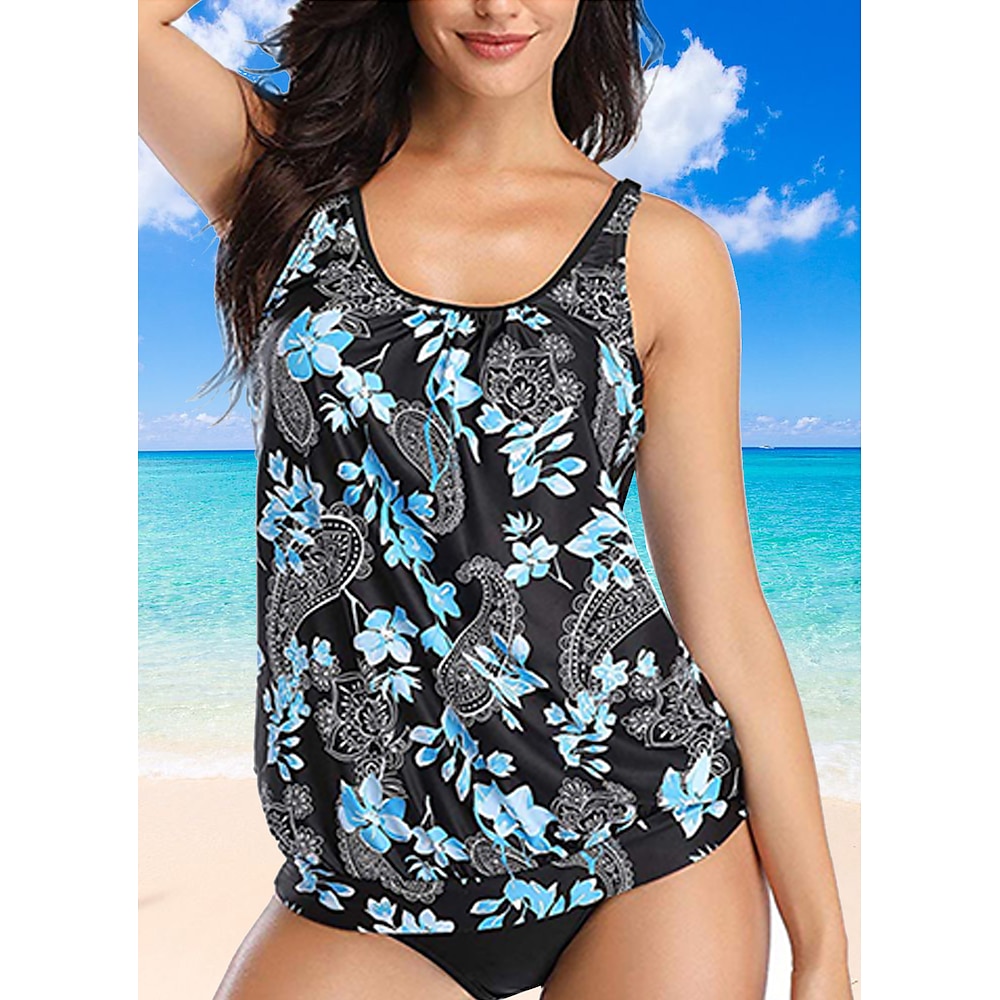 Damen Badeanzug Tankini 2 Stück Cheeky-Bikinihose Bademode Rüschen Urlaub Strandbekleidung Blumen Graphic U-Ausschnitt Ärmellos Badeanzüge Lightinthebox