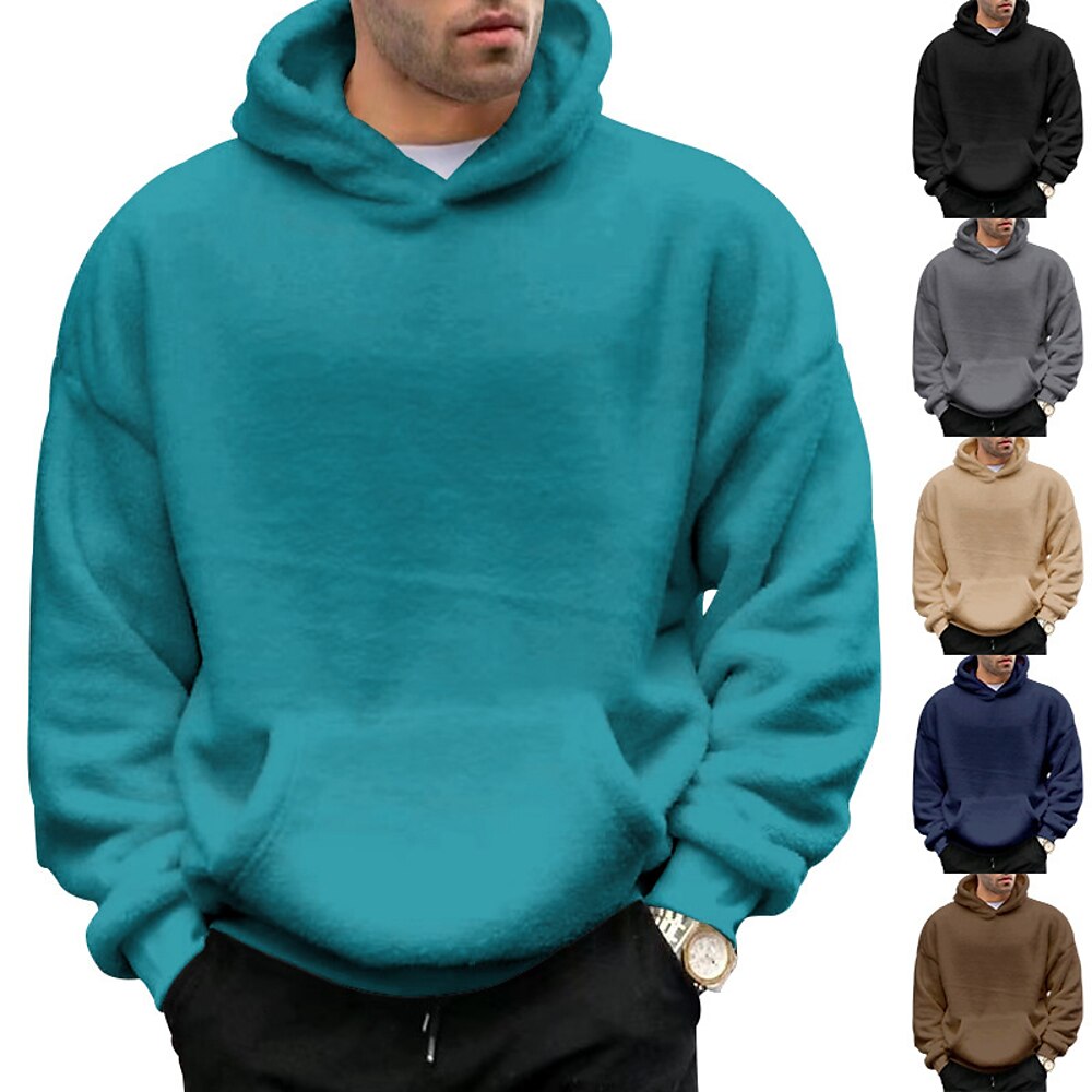 Herren Hoodie Sweatshirt Kapuze Polarvlies Fleece-Hoodie Leichtes Khaki. Schwarz Marineblau Blau Braun Mit Kapuze Glatt Buchstabe Bedruckt Vordertasche Sport Natur Täglich Festtage Polyester Lightinthebox