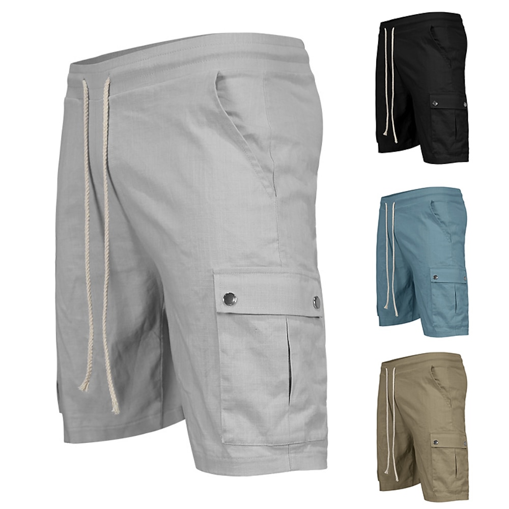 Herren Cargo Shorts Kurze Hosen Shorts Kurze Hosen Leinenshorts Kurze Hosen Sommer-Shorts Strandshorts Kurze Hosen Kordelzug Elastische Taille Multi Pocket Glatt Komfort Atmungsaktiv Knielänge Lightinthebox