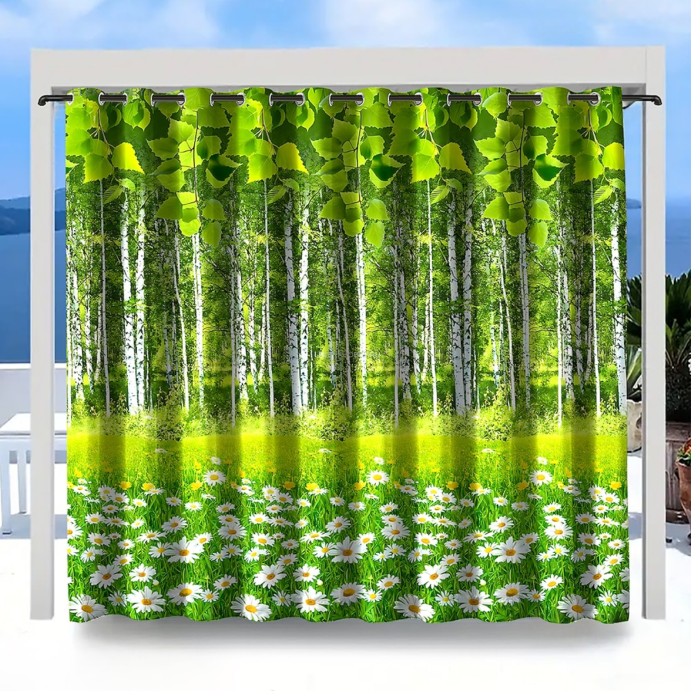 Wasserdichter Sichtschutzvorhang für den Außenbereich, Schiebevorhänge für die Terrasse, Pergola-Vorhänge mit Ösen, 3D-Baum-Waldlandschaft für Pavillon, Balkon, Veranda, Party, 1 Panel Lightinthebox