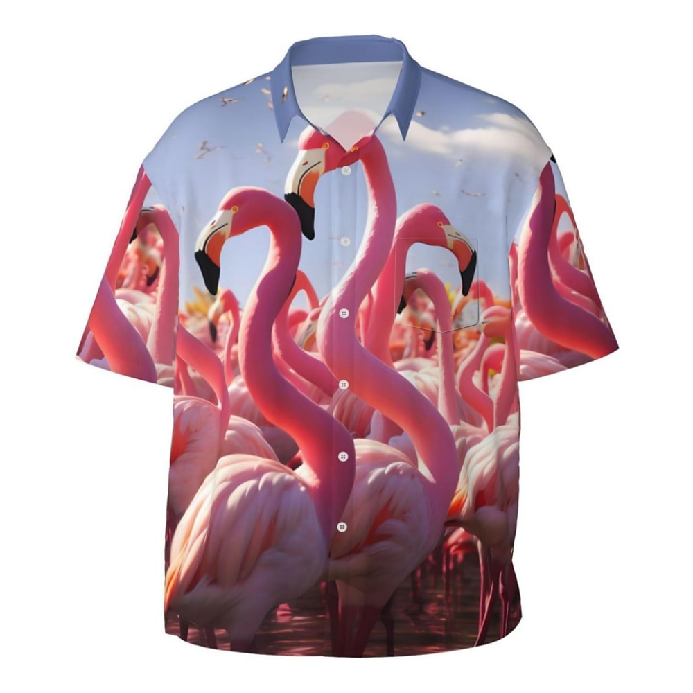 Herren Flamingo Aloha-Shirt Kurzarm Hawaiianisch Resort Normal Casual Sommer Frühling Umlegekragen Knopf hoch Rosa Lightinthebox